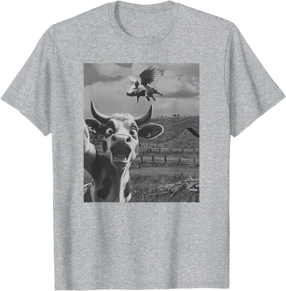 When Pigs Fly Pig Lover Designs Apparel Gifts Cow Selfie With Flying Pigs Fly Funny Gift for Men Women Kid T-Shirt - Heather Grey
