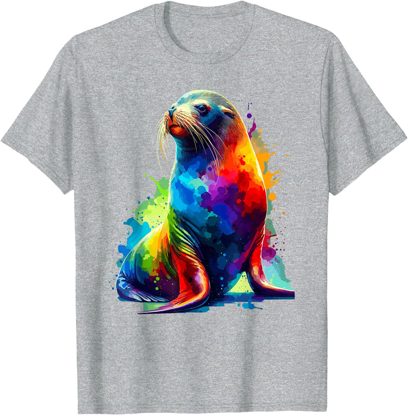 Sea Lions Gift For A Sea Lion Lover Colorful Splash Art Sea Lion Sea Lions T-Shirt - Heather Grey