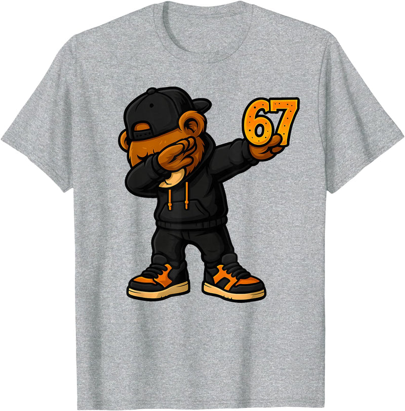 Funny Hip Hop Teddy Bear Six Seven Meme Designs Dabbing Teddy Bear 67 Meme Funny Brainrot Hip Hop Kids Boys T-Shirt - Heather Grey