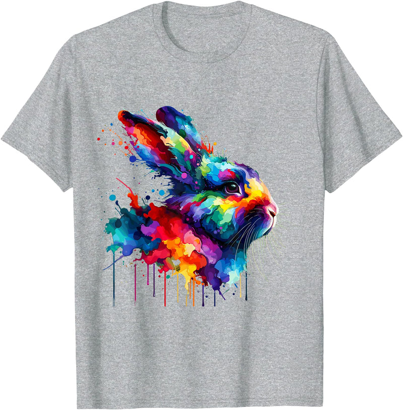 Splash Art Rabbit T-Shirt in Heather Grey