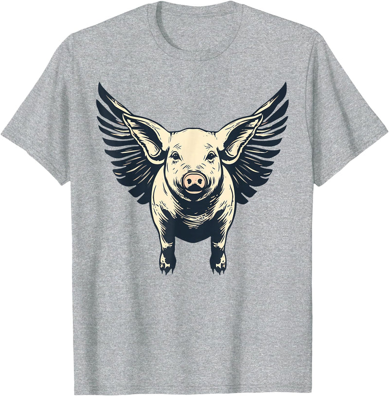 Flying Pig With Wings Design Flying Pig With Wings Fly Pig Lovers T-Shirt - Heather Grey