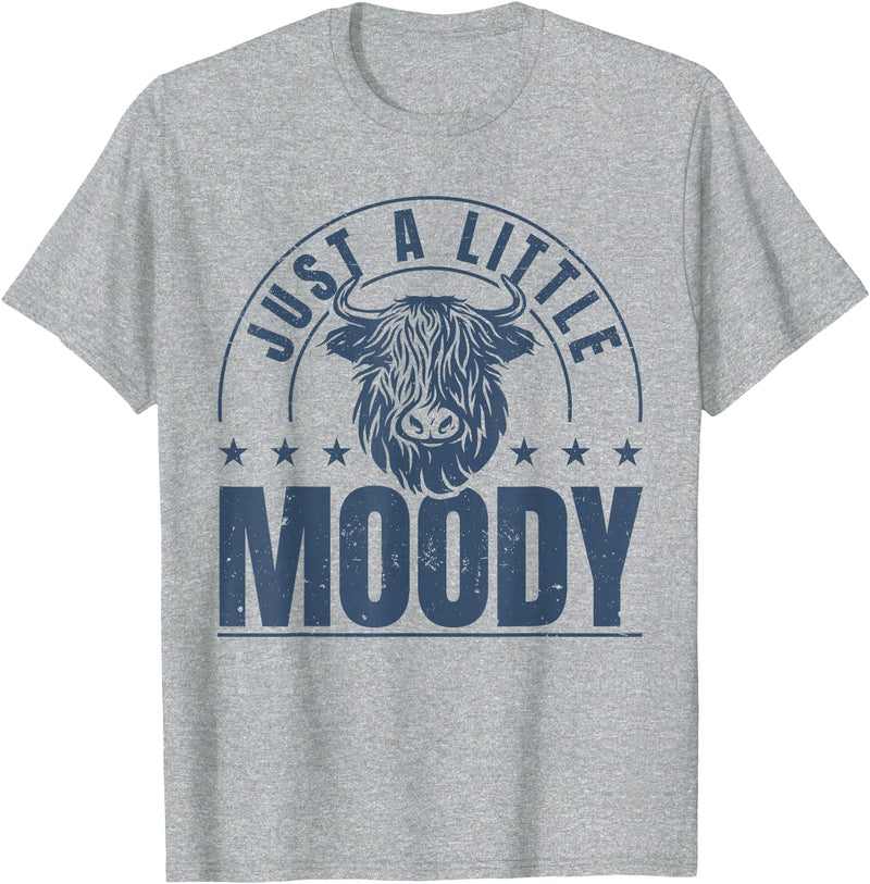 Highland Cow and Print Gifts For Women Scottish Highland Cow Just A Little Moody Highland Cows T-Shirt - Heather Grey