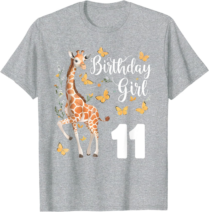 Giraffe Birthday Party by LazyPanda Giraffe 11th Birthday Girl 11 Years Old Giraffe Lover T-Shirt - Heather Grey