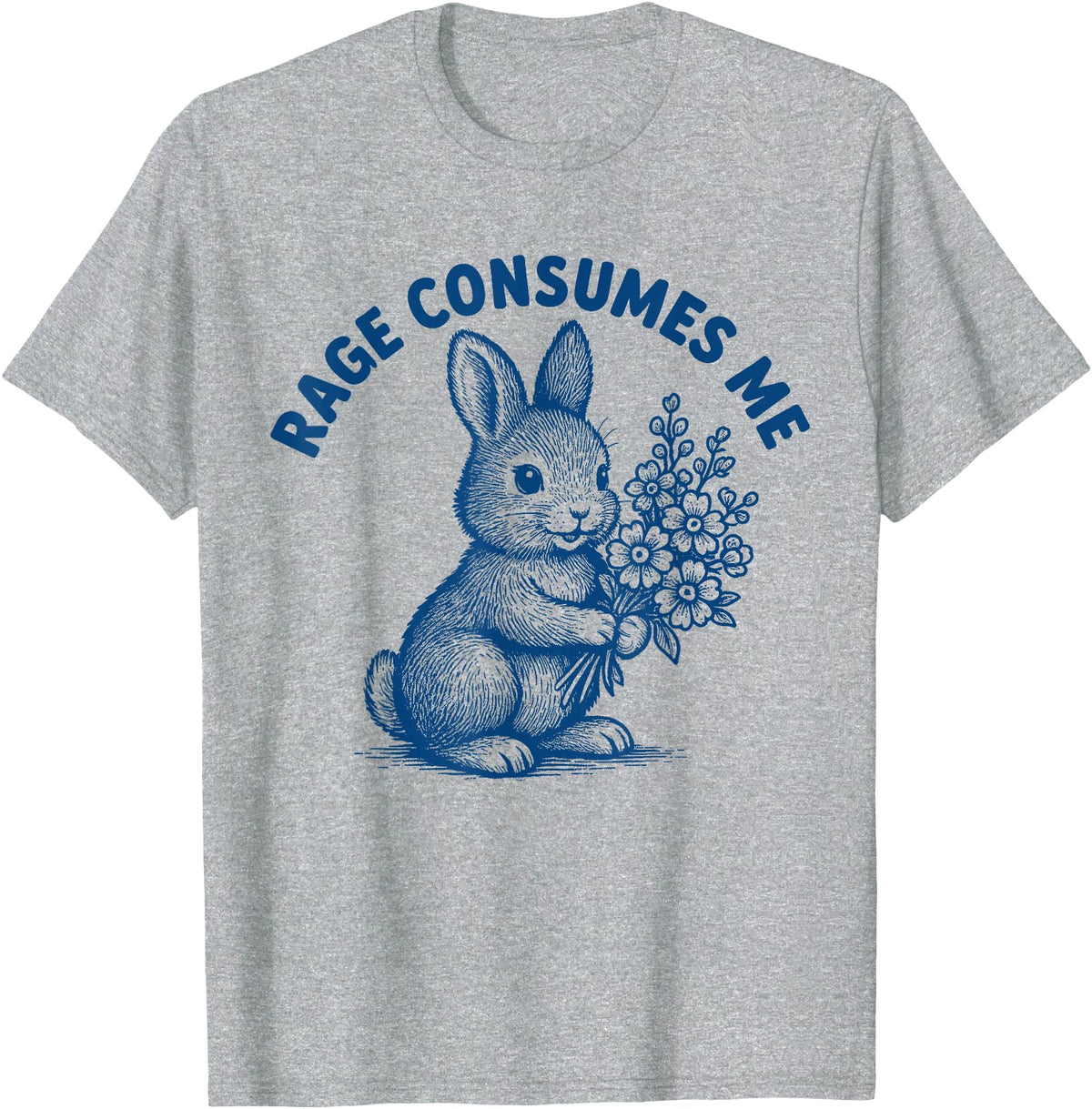 Rage Consumes Me Bunny Funny Easter Rabbit Meme T-Shirt in Heather Grey