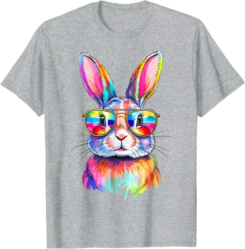 Funny Bunny Easter Rabbit Sunglasses Tie Dye Men Women Kids T-Shirt in Heather Grey