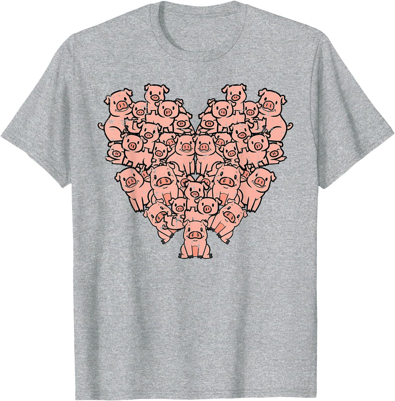 Pig Lover Shirts For Men Women Kids Pigs Heart Shape Cute Love Hog Swine Girls Kids Women Men T-Shirt - Heather Grey