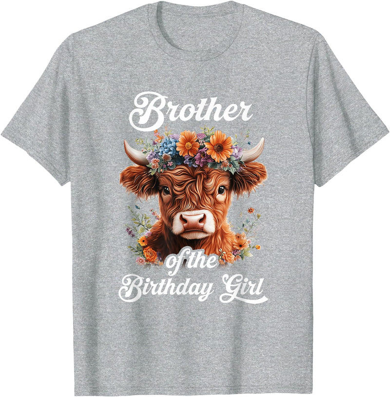 Brother Highland Cow Birthday Girl Brother Of The Birthday Girl Highland Cow Farm Family T-Shirt - Heather Grey