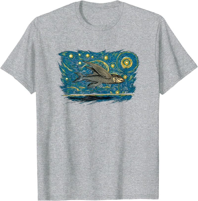 Flying Fish Vintage Night Tees Retro Vintage Style Flying Fish T-Shirt - Heather Grey