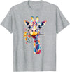 Colorful Floral Giraffe Rainbow Style Rainbow Giraffe with Flowers T-Shirt - Heather Grey