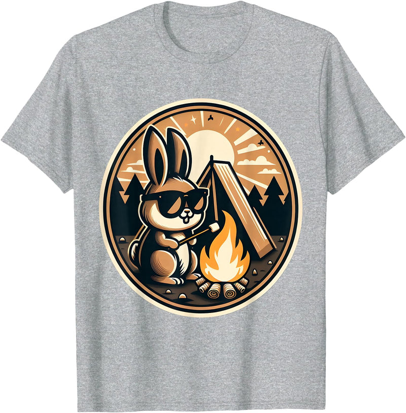 Happy Easter Bunny Rabbit Camping Camper Men Women Kids Cute T-Shirt in Heather Grey