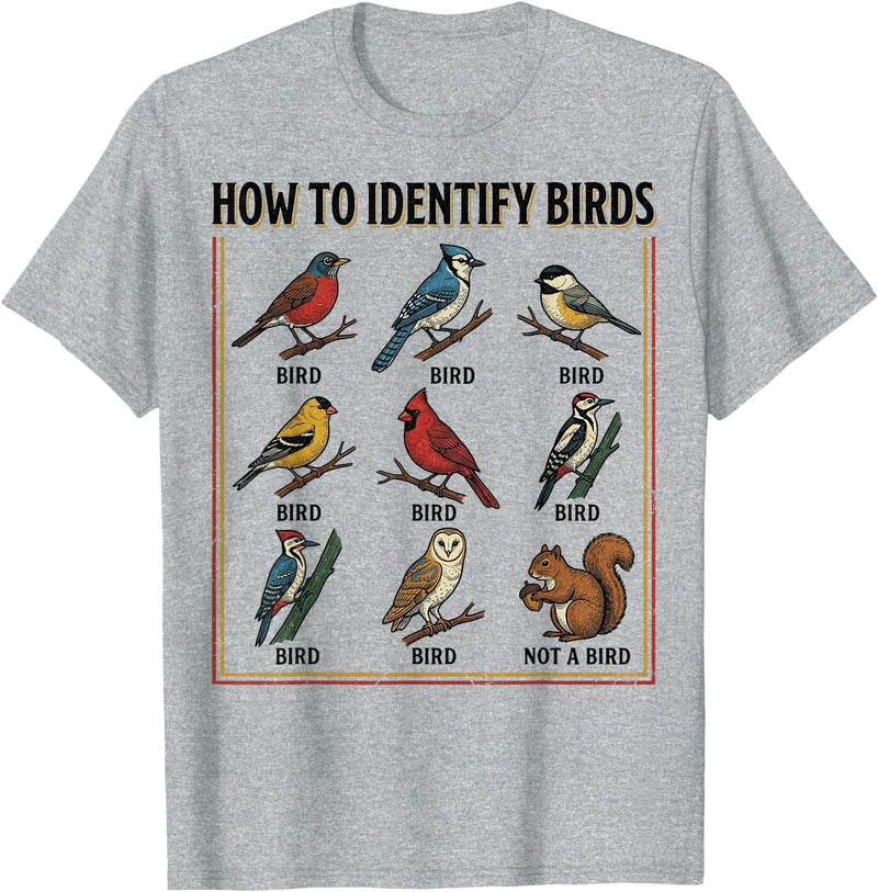 Birdwatching Identification Vintage Guide Birdwatching How to Identify Birds Vintage Guide Fans T-Shirt - Heather Grey