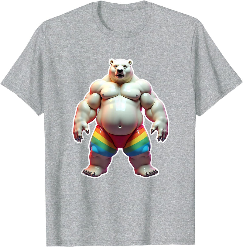 Jay Moe Design "I Love Bears" Fun Gay Pride Vintage Rainbow T-Shirt - Heather Grey