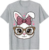 Cute Easter Rabbit Face Leopard Bow Sunglasses Bunny Girls T-Shirt in Heather Grey
