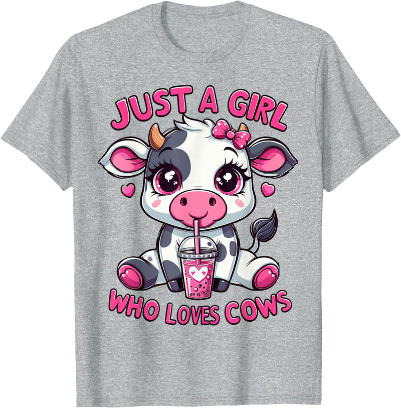 Cute Cow Lover Cow Just A Girl Who Loves Cows T-Shirt - Heather Grey