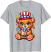 Kawaii Red White and Blue Fourth July Little Kids Cute Teddy Bear Patriotic 4th July Gift Bubble Boba Tea USA T-Shirt - Heather Grey