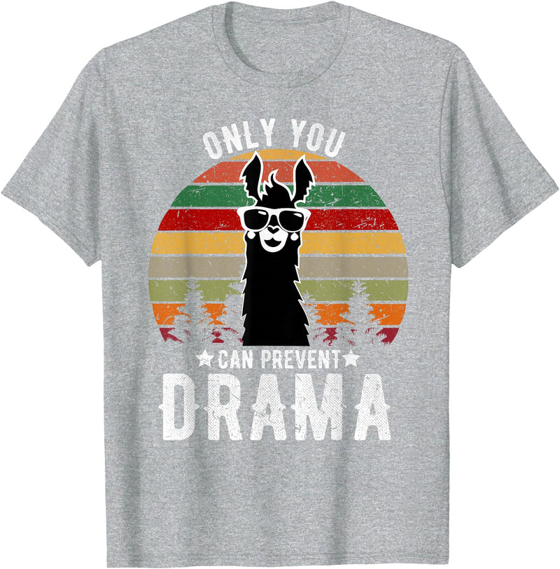 BR - LLAMA Tshirts Vintage Only You can Prevent Drama Llama T-Shirt - Heather Grey