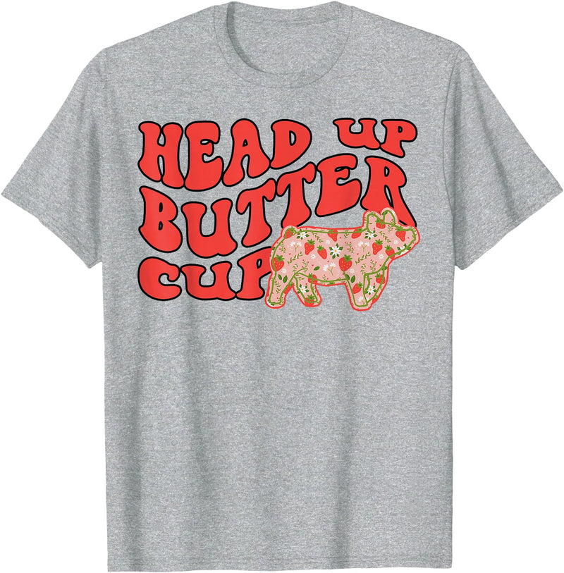 Funny Pig Head Up Butter Cup Tee Shirt Pig Head Up Butter Cup T-Shirt - Heather Grey