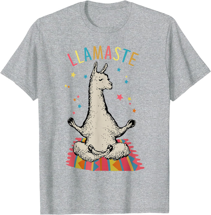 Funny Llama Yoga T-Shirt Llama Llamaste T-Shirt - Heather Grey