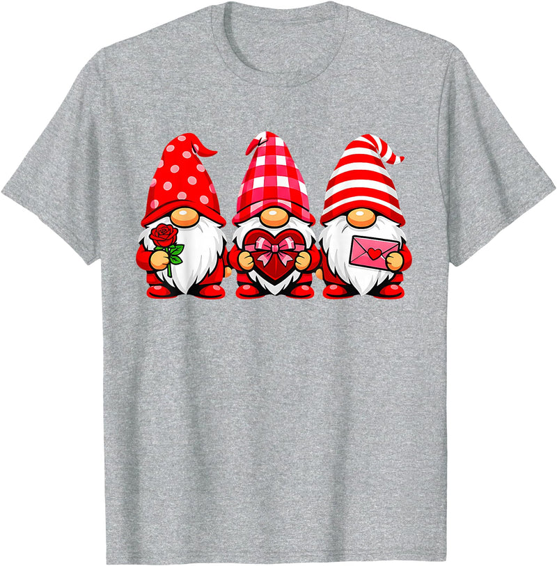 Three Gnome Crew Family Outfit Gnomes Love Valentine's Day Buffalo Leopard Heart Women Men T-Shirt - Heather Grey