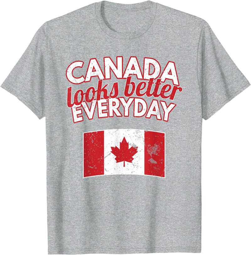 Cold North Canada Flag Apparel Co. Canada Looks Better Everyday Design Funny Canadian Flag T-Shirt - Heather Grey