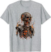 Molten Skull Fire Horror Skeleton Art Designs Spooky Halloween Skull Skeleton Fire Dark Fantasy T-Shirt - Heather Grey