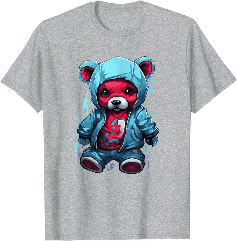 Teddy Bear Hoodie Street Style Urban Art Teddy Bear Hoodie Cool Street Style T-Shirt - Heather Grey