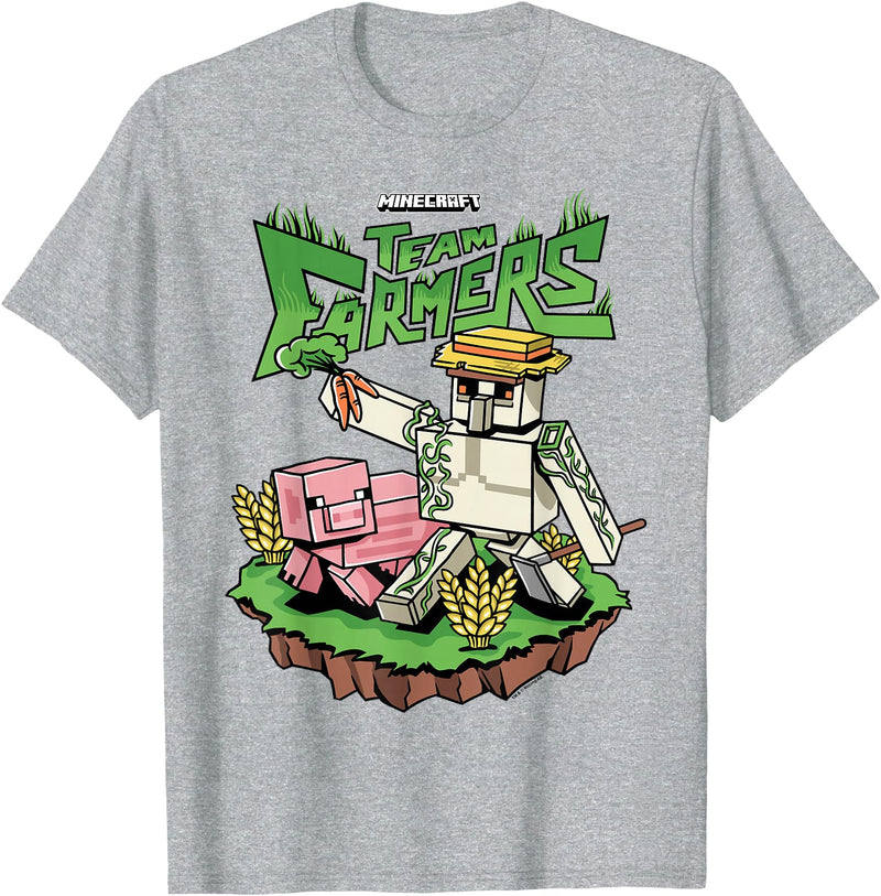 Minecraft Team Farmers Iron Golem & Pig Grow Wheat & Carrot T-Shirt - Heather Grey