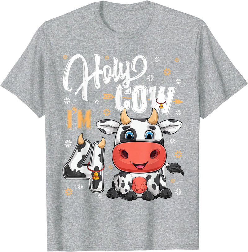 Holy Cow Birthday Boy Girl Shirts Farm Animal Gift Holy Cow I'm Four 4 Year Old Cows Farm Theme 4th Birthday T-Shirt -