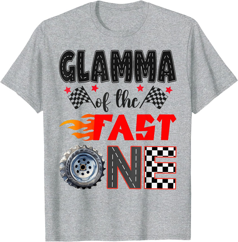 Funny 1st Birthday Boy Racing Party Glamma of The Fast One Racing Car 1st Birthday Boy T-Shirt - Heather Grey