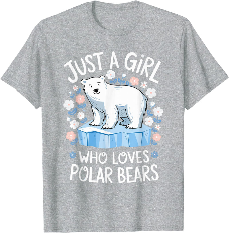 Polar Bear Love Designs Clothing & Co. Just A Girl Who Loves Polar Bears Cute Bear Lover Animal T-Shirt - Heather Grey