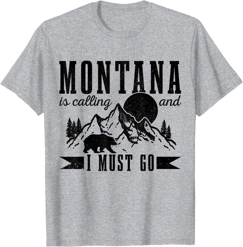 Montana Is Calling And I Must Go! Montana Is Calling & I Must Go Bear Mountains Vintage Gift T-Shirt - Heather Grey