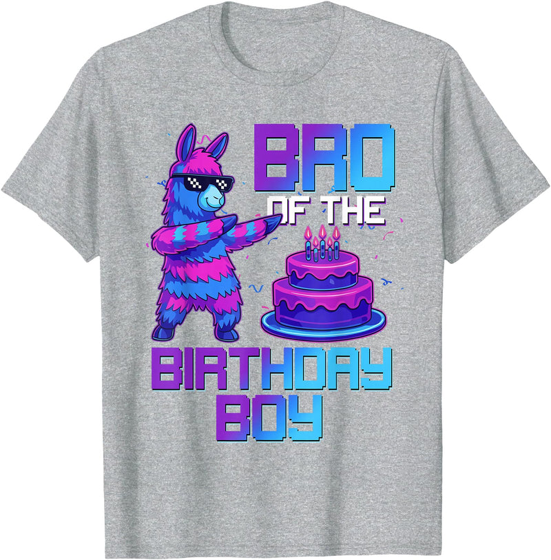 Llama Pinata Birthday Family Bday Party Decoration Brother of Birthday Boy Llama Pinata Party Family Matching T-Shirt - Heather Grey