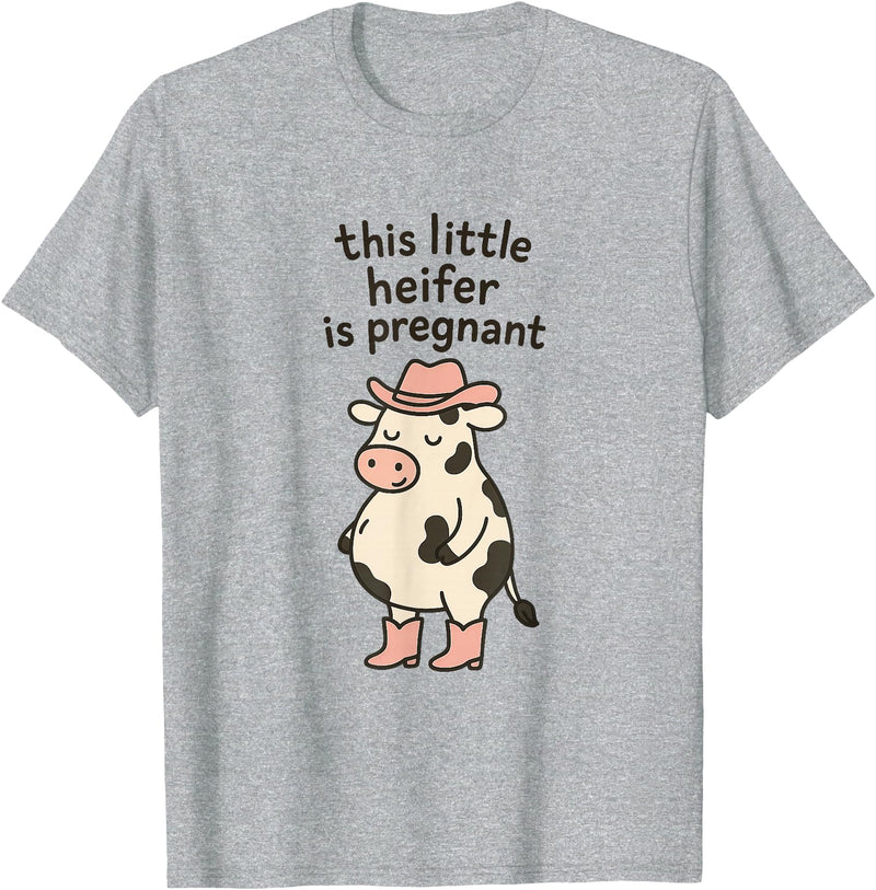Funny Western Cow Pregnancy Announcement Thanksgiving Pregnancy Announcement Funny Cowgirl Mama to Be T-Shirt - Heather Grey