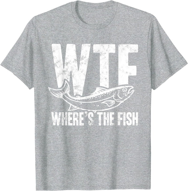 Fishing Lover Apparels Co. Where's the Fish Funny Fishing T-Shirt - Heather Grey