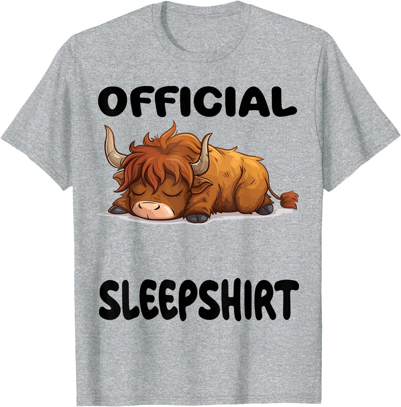 Official Sleep Pajamas Nightgown Sleepwear Co. Scottish Highland Cow Official Sleepshirt Pajamas Nightgown T-Shirt - Heather
