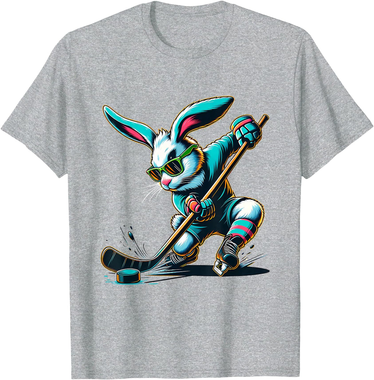 Easter Bunny Hockey Player Rabbit Egg Men Women Boys Kids T-Shirt in Heather Grey