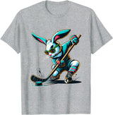 Easter Bunny Hockey Player Rabbit Egg Men Women Boys Kids T-Shirt in Heather Grey