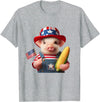 Pig Corn 4th of July Design 4th of July Pig American Us Flag Patriotic Corn 4th of July T-Shirt - Heather Grey