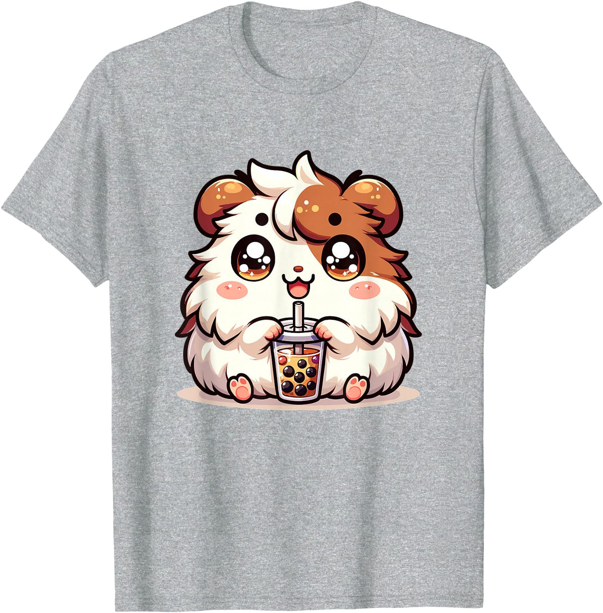 Cute Kawaii Animals Drinking Boba Tea Co. Cute Kawaii Chibi Guinea Pig Drinking Boba Tea T-Shirt - Heather Grey