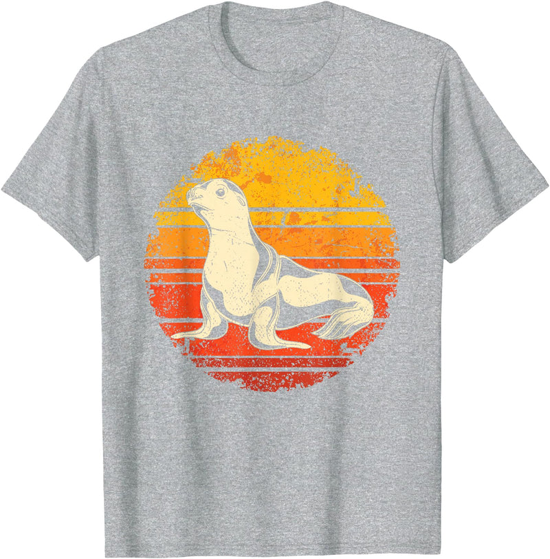Ocean Animals Sea Lion Lover Seal Gift Retro Sea Lion T-Shirt - Heather Grey
