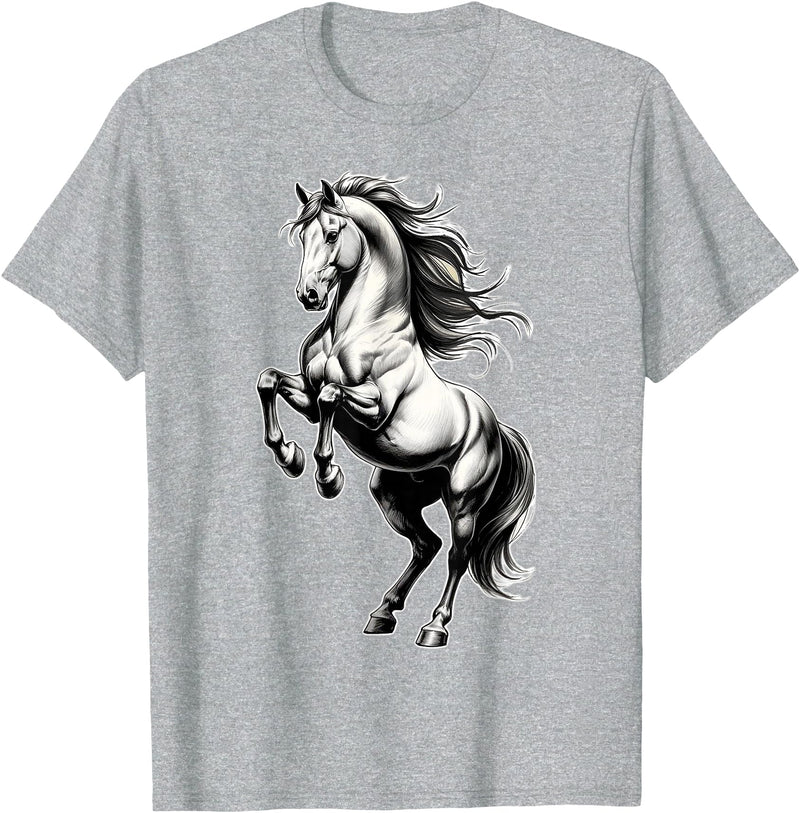 Urban Empyre Shire Horse White Equestrian Rearing T-Shirt - Straight - Heather Grey