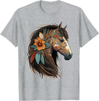 Just a girl who loves horses Co. Equestrian Horse Portrait Western Cowgirl Horseback Riding T-Shirt Small - Heather Grey