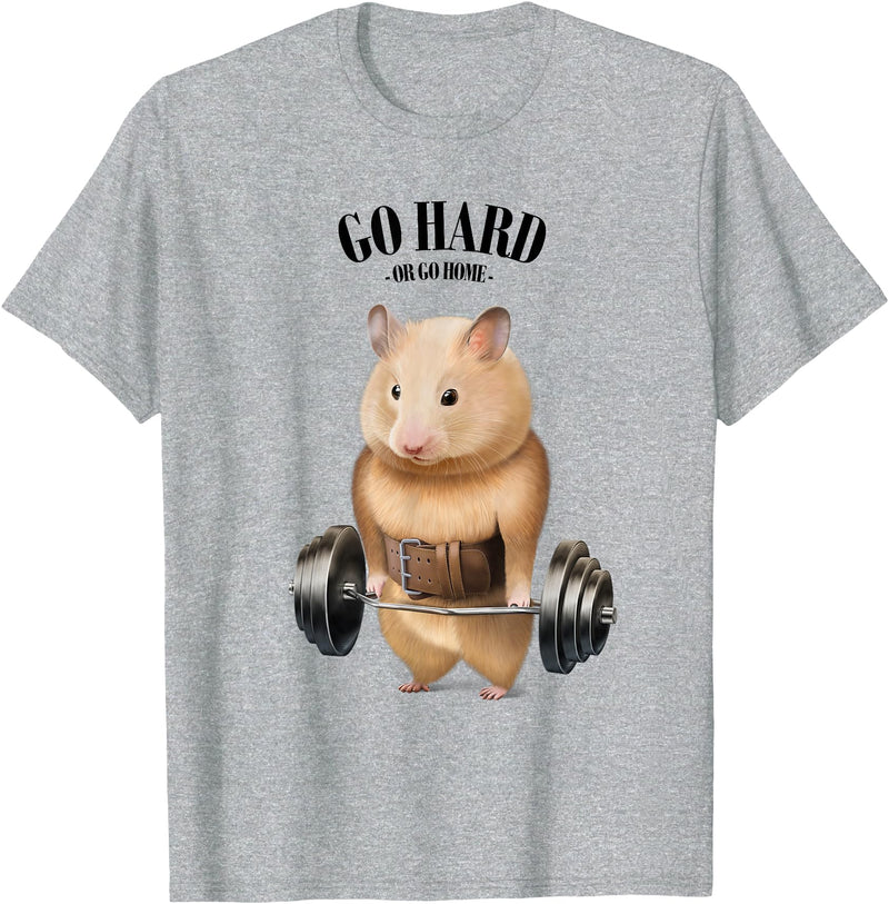 Hamster Muscle Training with Barbell Shrug Bar Fitness Gym T-Shirt - Heather Grey