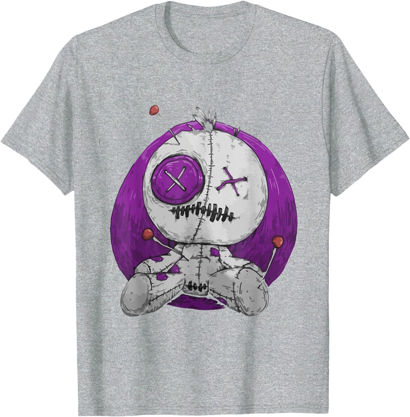 E-Girl Aesthetic Clothes Soft Grunge Clothing Scary Funny Graphic Voodoo Doll Teddy-Bear Halloween Gothic T-Shirt - Heather Grey