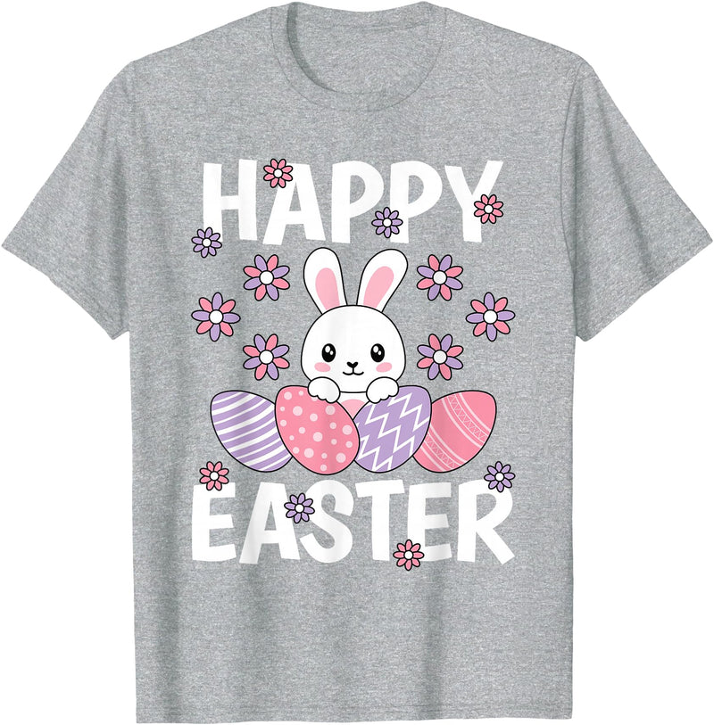 Cute Happy Easter Bunny Rabbit Egg Women Girls Kids T-Shirt in Heather Grey