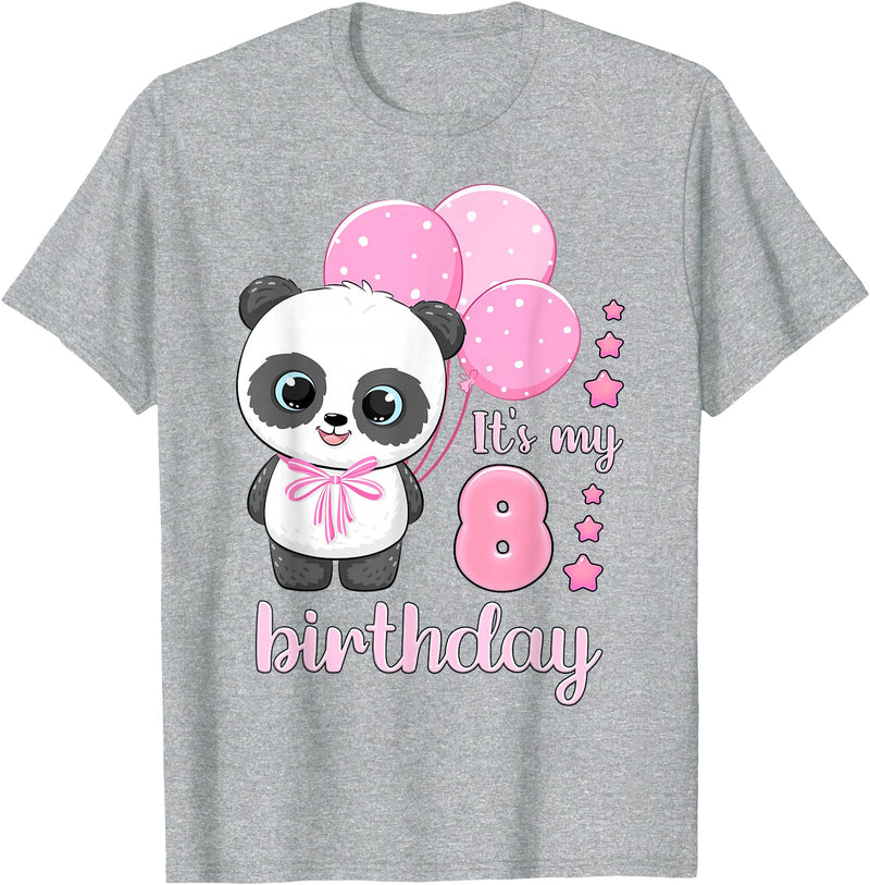 Birthday Gifts for Girls by Content Design Studio Birthday Girl 8 Panda Pink Balloons T-Shirt - Heather Grey