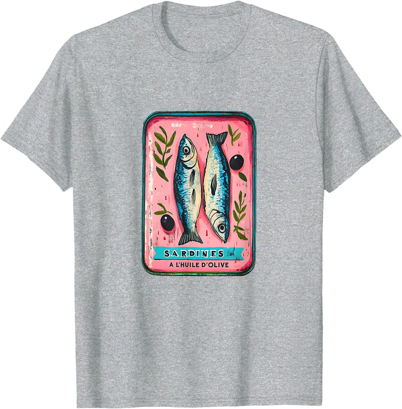 Coastal Nautical Sardine Apparel Co. Sardines Fish Tin Womens Salty Summer Fisherman Cute Top T-Shirt - Heather Grey