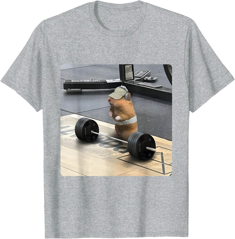 Hamster Deadlift Training Funny Cute Rat Weightlifting Meme T-Shirt - Heather Grey