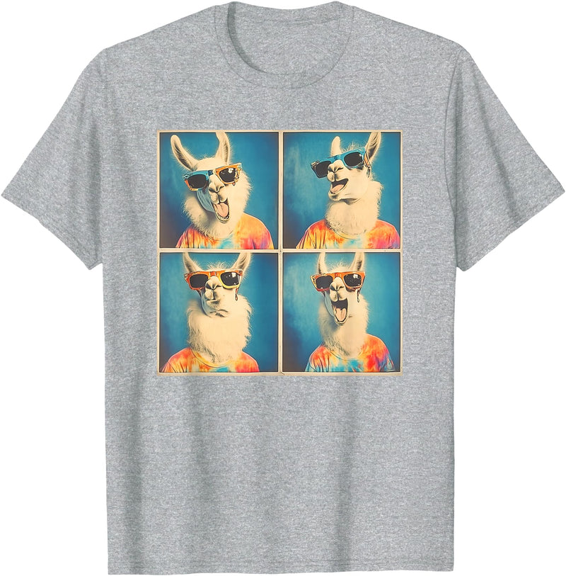 Tie-Dye Animal Groovy Llama Lover Men Women Kids Colorful Hippie Llama Wearing Tie Dye Llama Lovers T-Shirt - Heather Grey