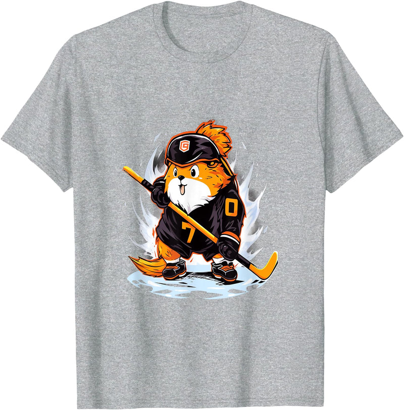 Ice Hockey Winter Sports Guinea Pig Ice Hockey Player Hockey Stick Goalie T-Shirt - Heather Grey